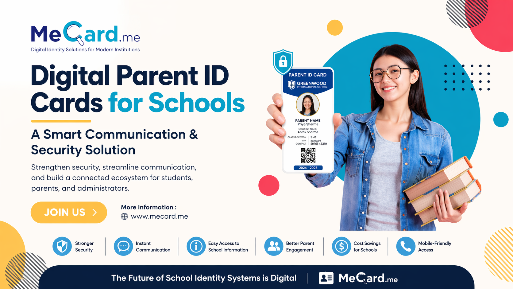 Digital Parent ID Card for schools with QR code for secure parent verification and communication